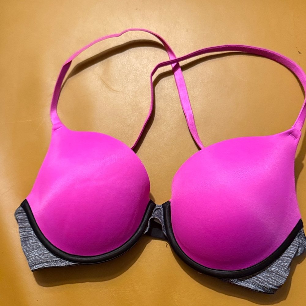 PINK Victoria's Secret Hot Pink and Gray Bra